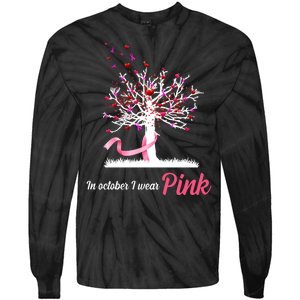 In October I Wear Pink Breast Cancer Tree Of Life Tie-Dye Long Sleeve Shirt