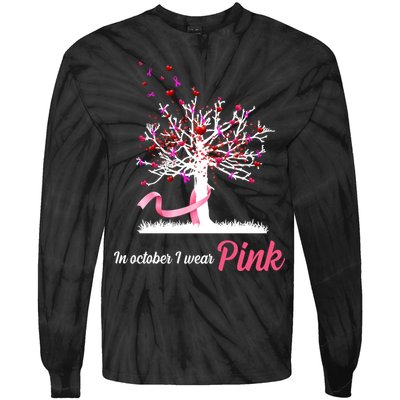 In October I Wear Pink Breast Cancer Tree Of Life Tie-Dye Long Sleeve Shirt