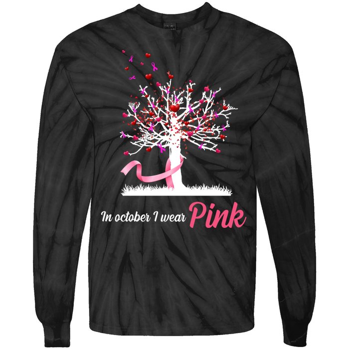 In October I Wear Pink Breast Cancer Tree Of Life Tie-Dye Long Sleeve Shirt