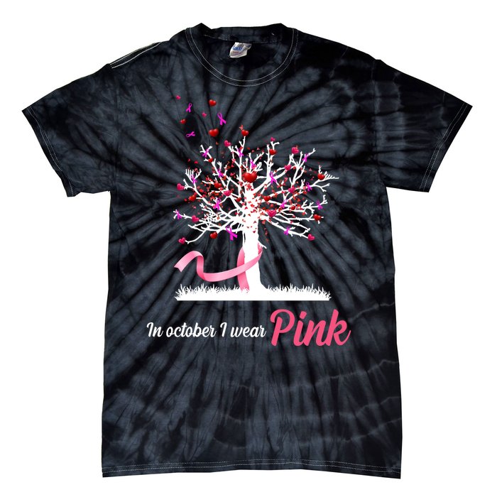 In October I Wear Pink Breast Cancer Tree Of Life Tie-Dye T-Shirt