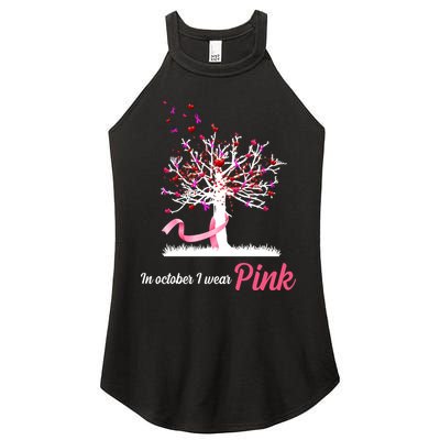 In October I Wear Pink Breast Cancer Tree Of Life Women's Perfect Tri Rocker Tank