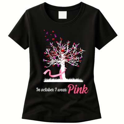 In October I Wear Pink Breast Cancer Tree Of Life Womens T-Shirt