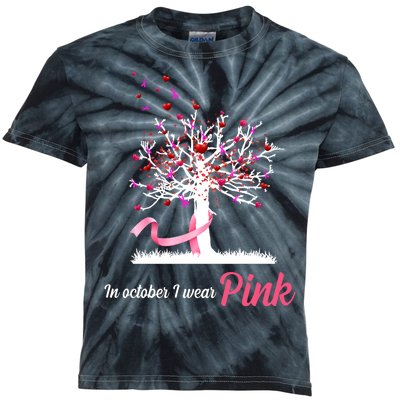 In October I Wear Pink Breast Cancer Tree Of Life Kids Tie-Dye T-Shirt