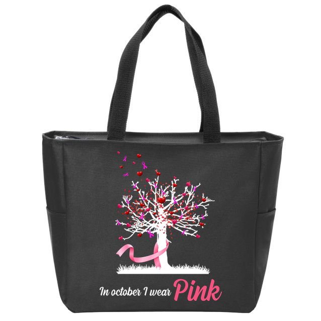 In October I Wear Pink Breast Cancer Tree Of Life Zip Tote Bag