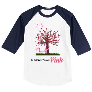 In October I Wear Pink Breast Cancer Tree Of Life Baseball Sleeve Shirt