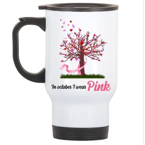 In October I Wear Pink Breast Cancer Tree Of Life Stainless Steel Travel Mug