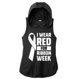 In October I Wear Red Ribbon Week Awareness Ladies PosiCharge Tri-Blend Wicking Draft Hoodie Tank