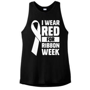 In October I Wear Red Ribbon Week Awareness Ladies PosiCharge Tri-Blend Wicking Tank