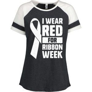 In October I Wear Red Ribbon Week Awareness Enza Ladies Jersey Colorblock Tee