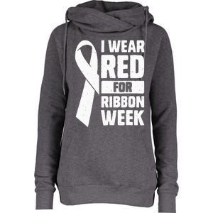 In October I Wear Red Ribbon Week Awareness Womens Funnel Neck Pullover Hood