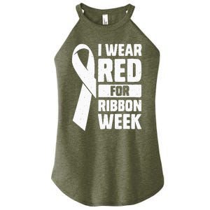 In October I Wear Red Ribbon Week Awareness Women's Perfect Tri Rocker Tank