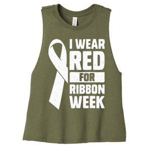 In October I Wear Red Ribbon Week Awareness Women's Racerback Cropped Tank