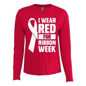 In October I Wear Red Ribbon Week Awareness Womens Cotton Relaxed Long Sleeve T-Shirt