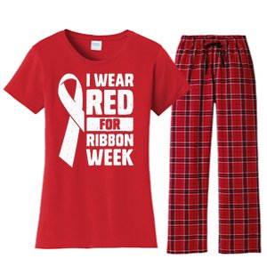 In October I Wear Red Ribbon Week Awareness Women's Flannel Pajama Set