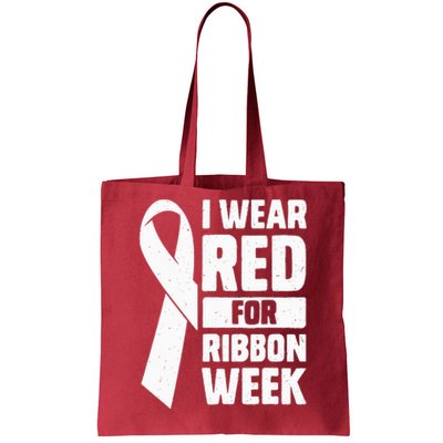 In October I Wear Red Ribbon Week Awareness Tote Bag