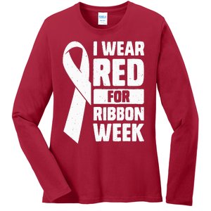 In October I Wear Red Ribbon Week Awareness Ladies Long Sleeve Shirt