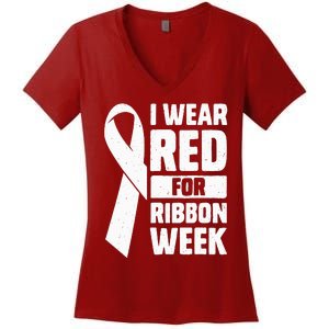 In October I Wear Red Ribbon Week Awareness Women's V-Neck T-Shirt