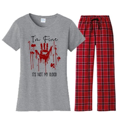 Im Okay Its Not My Blood Funny Horror Style Halloween Women's Flannel Pajama Set