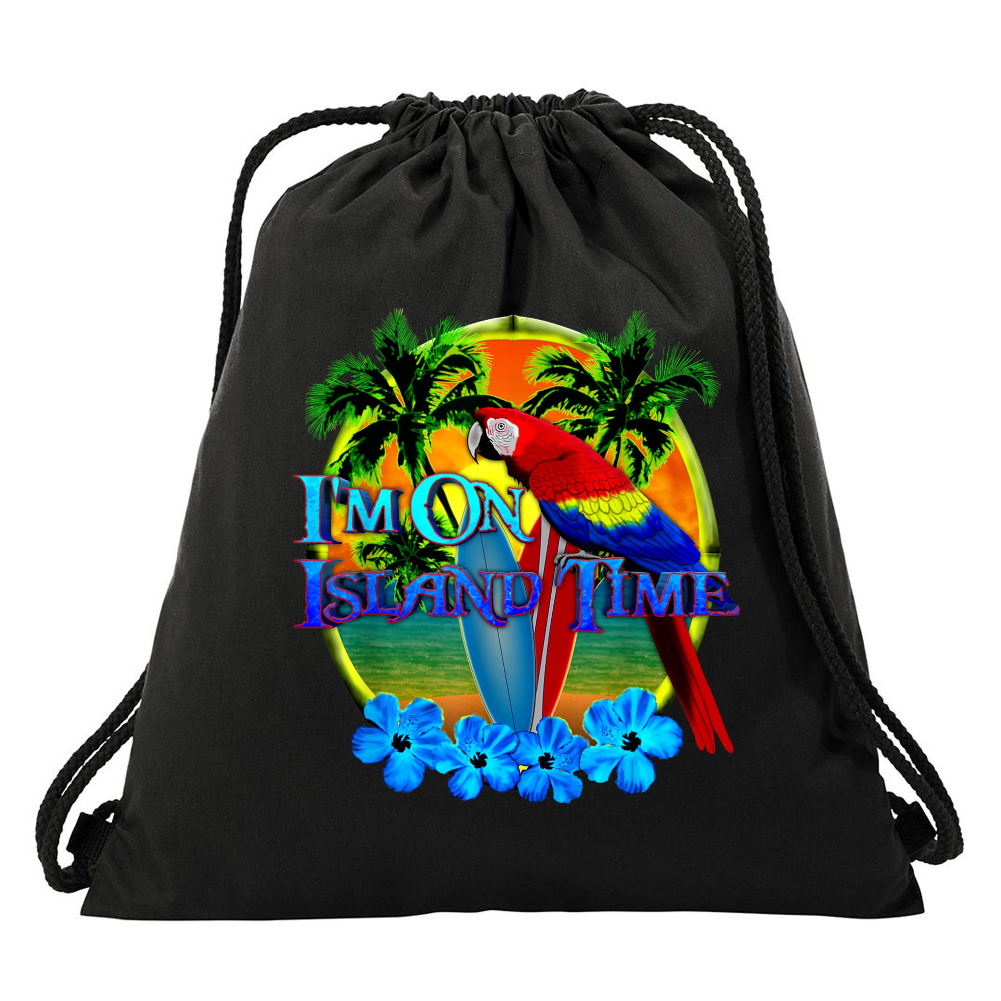 Im On Island Time Tropical Beach Drawstring Bag