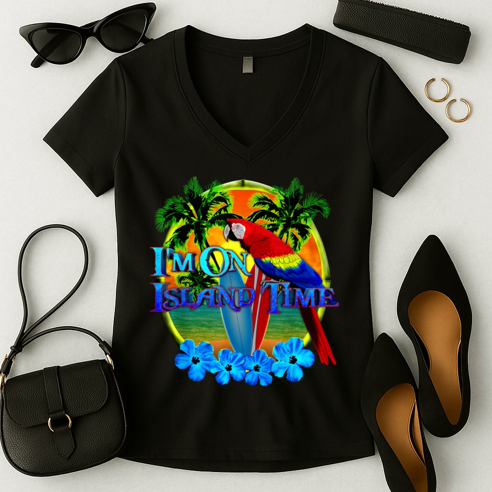 Im On Island Time Tropical Beach Women's V-Neck T-Shirt