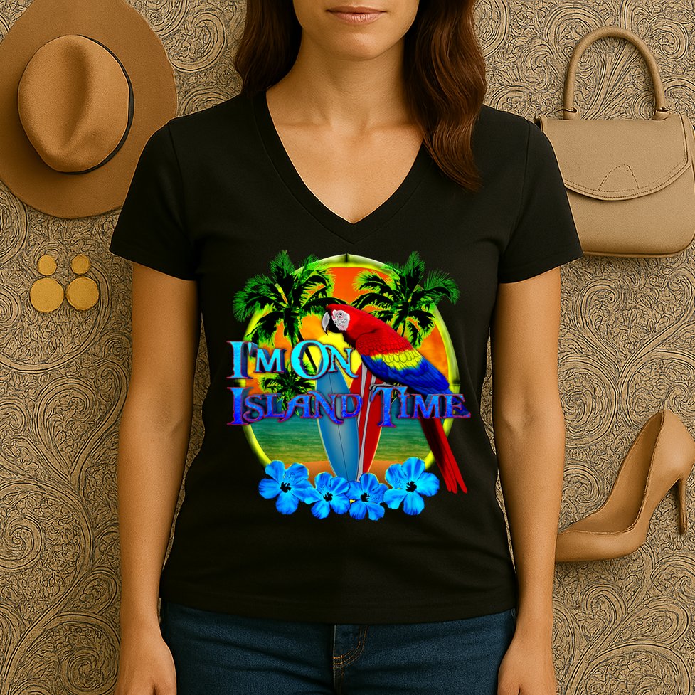 Im On Island Time Tropical Beach Women's V-Neck T-Shirt