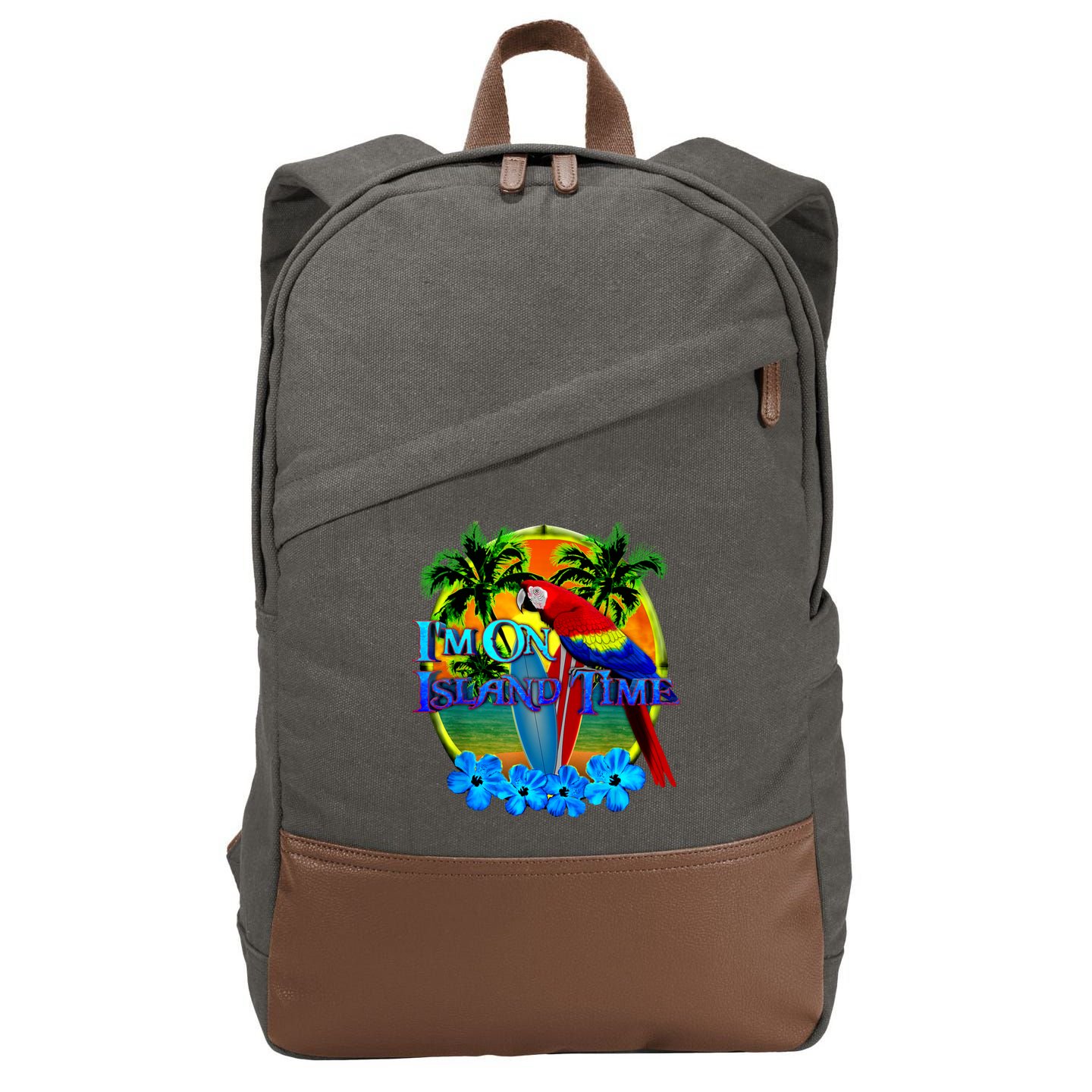 Im On Island Time Tropical Beach Cotton Canvas Backpack