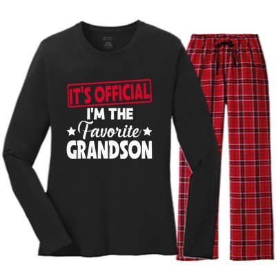 It's O.fficial I'm The Favorite Grandson Funny  Women's Long Sleeve Flannel Pajama Set 