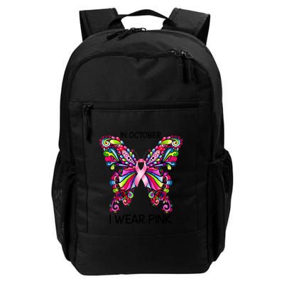 In October I Wear Pink Butterfly Cancer Awareness Meaningful Gift Backpack