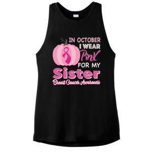 In October I Wear Pink For My Sister Breast Cancer Support Gift Ladies PosiCharge Tri-Blend Wicking Tank