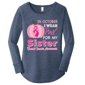 In October I Wear Pink For My Sister Breast Cancer Support Gift Women's Perfect Tri Tunic Long Sleeve Shirt