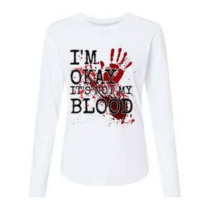 I'm Okay It's Not My Blood Funny Horror Style Halloween Womens Cotton Relaxed Long Sleeve T-Shirt