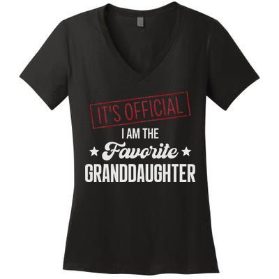 It's Official I Am The Favorite Granddaughter Funny Women's V-Neck T-Shirt