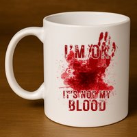 Im Ok Its Not My Blood Funny Halloween Zombie 11oz C Handle Ceramic Mug