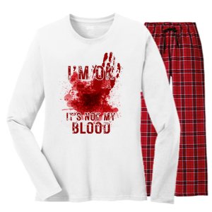 Im Ok Its Not My Blood Funny Halloween Zombie Women's Long Sleeve Flannel Pajama Set 