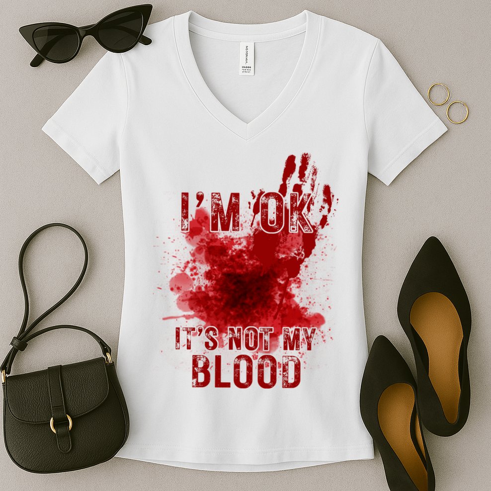 Im Ok Its Not My Blood Funny Halloween Zombie Women's V-Neck T-Shirt