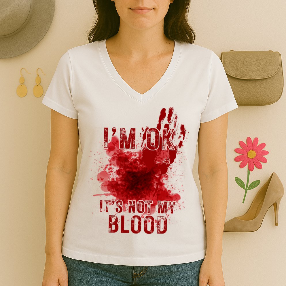 Im Ok Its Not My Blood Funny Halloween Zombie Women's V-Neck T-Shirt