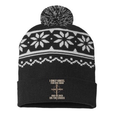 I Only Kneel For One Man An He Died On The Cross Jesus USA-Made Snowflake Beanie