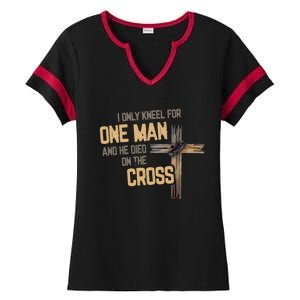 I Only Kneel For One And He Died On The Cross Christian Gift Ladies Halftime Notch Neck Tee