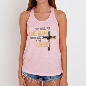 I Only Kneel For One And He Died On The Cross Christian Gift Women's Knotted Racerback Tank