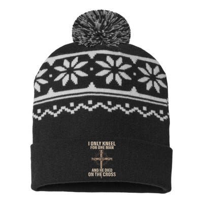 I Only Kneel For One Man An He Died On The Cross Jesus USA-Made Snowflake Beanie