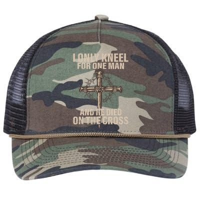 I Only Kneel For One Man An He Died On The Cross Jesus Retro Rope Trucker Hat Cap