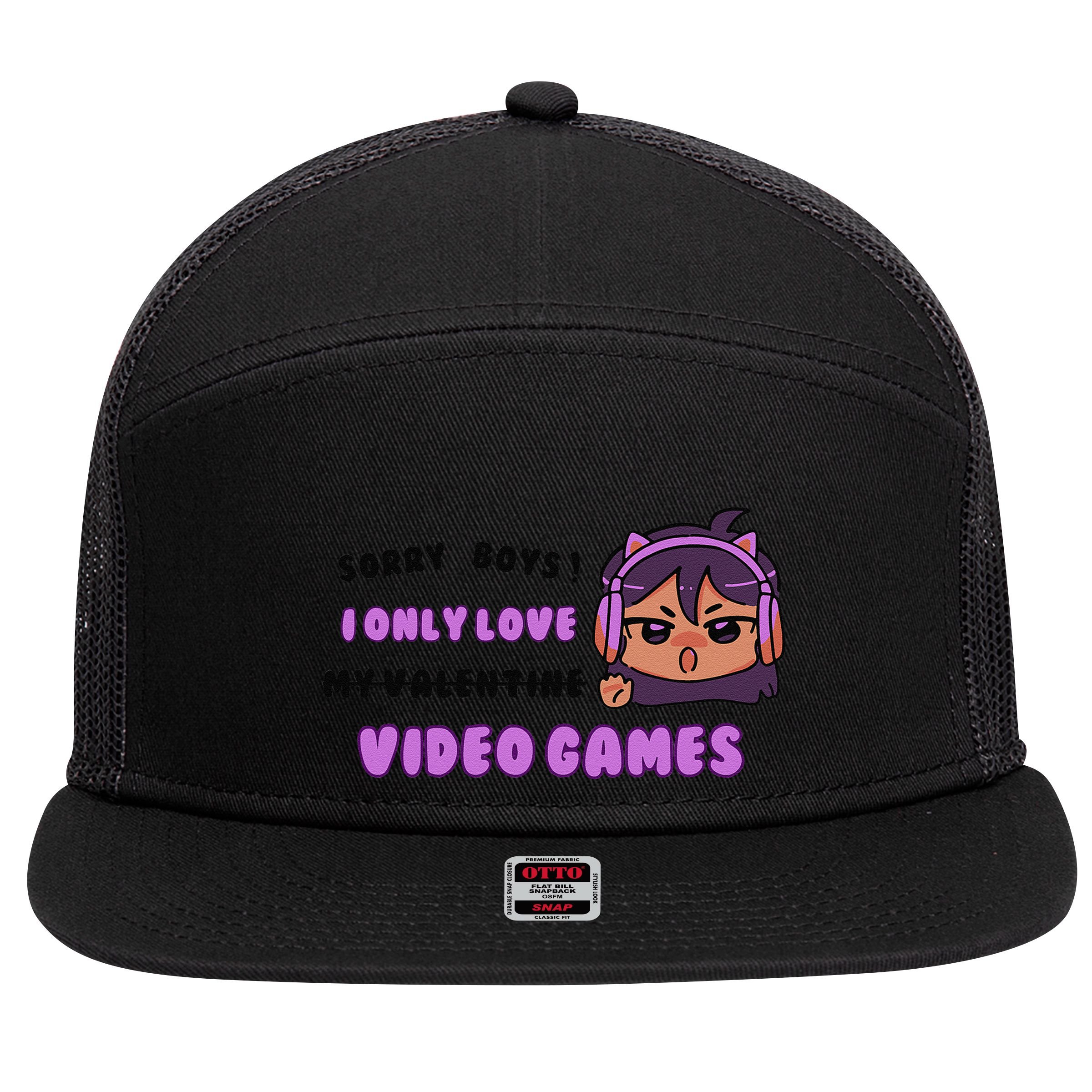 I Only Love Video Games Headphones Cat Ears 7 Panel Mesh Trucker Snapback Hat