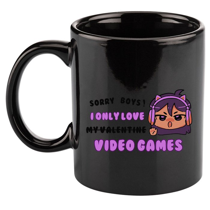 I Only Love Video Games Headphones Cat Ears 11oz C Handle Ceramic Mug