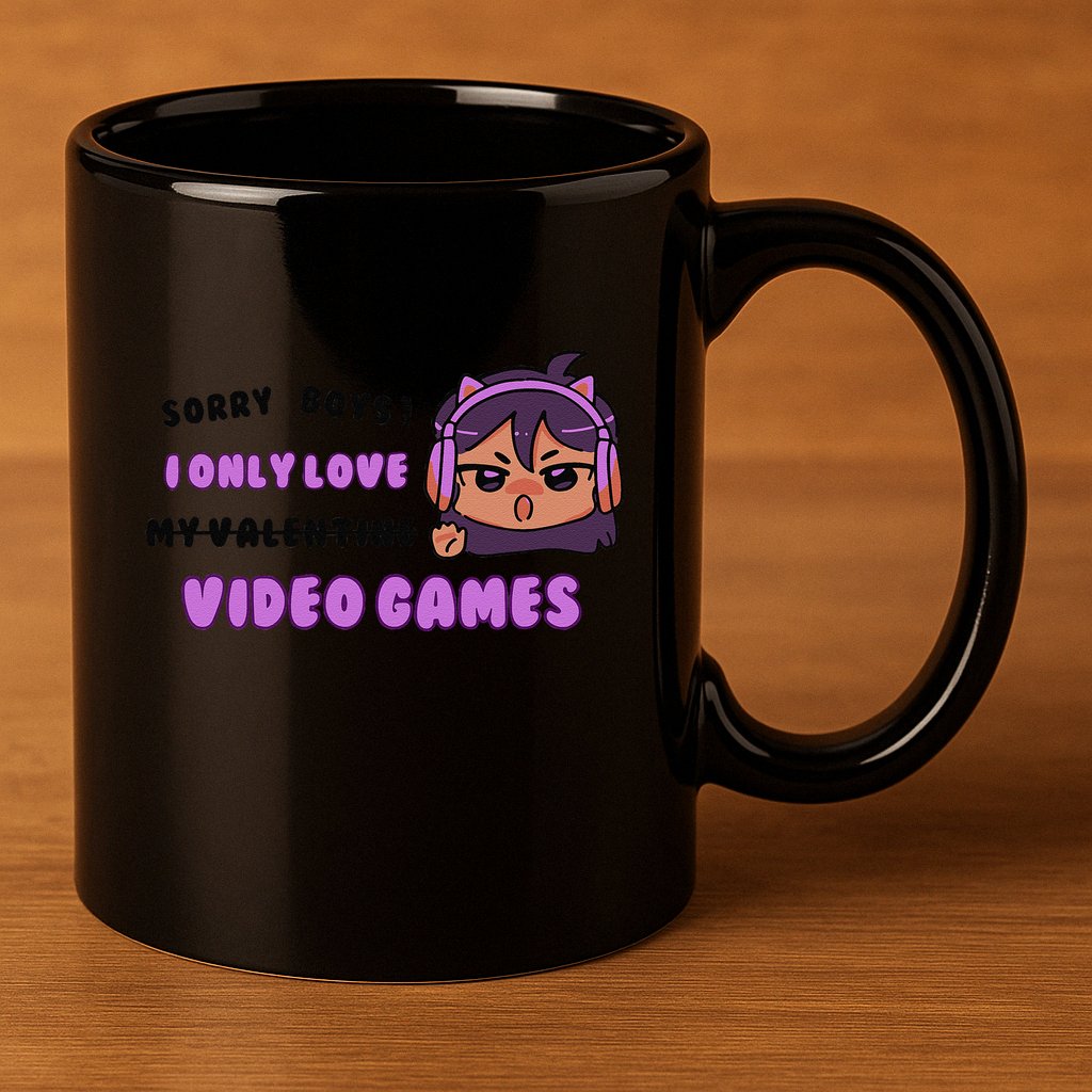 I Only Love Video Games Headphones Cat Ears 11oz C Handle Ceramic Mug