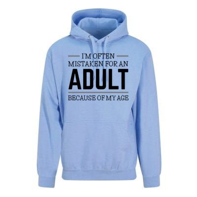 Im Often Mistaken For An Adult Because Of My Age Funny Birthday Gift Unisex Surf Hoodie