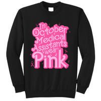 In October Medical Assistant wear pink CMA Breast Cancer Sweatshirt