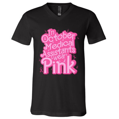 In October Medical Assistant wear pink CMA Breast Cancer V-Neck T-Shirt