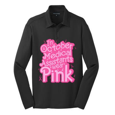 In October Medical Assistant wear pink CMA Breast Cancer Silk Touch Performance Long Sleeve Polo