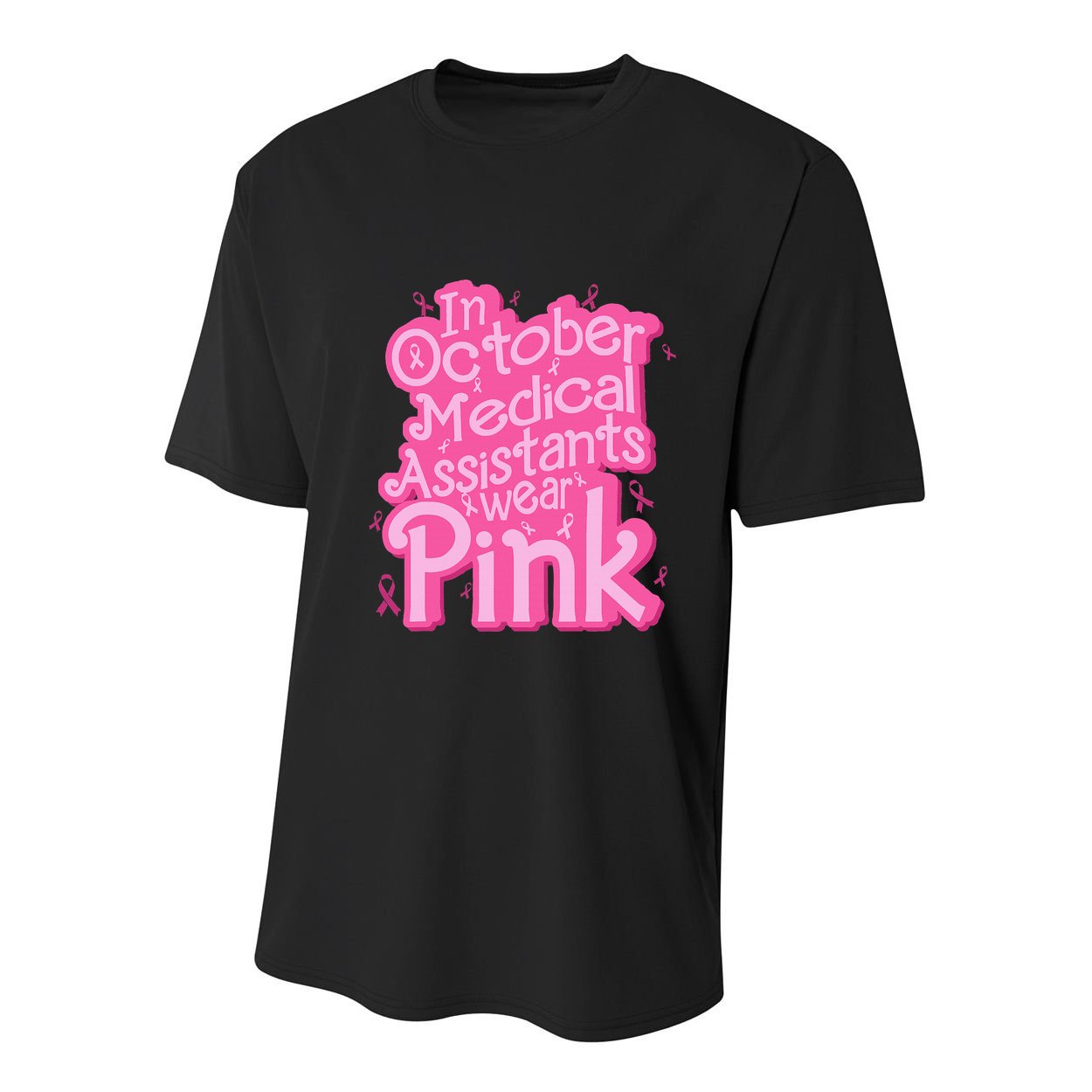 In October Medical Assistant wear pink CMA Breast Cancer Youth Performance Sprint T-Shirt