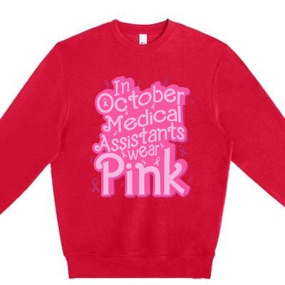 In October Medical Assistant wear pink CMA Breast Cancer Premium Crewneck Sweatshirt